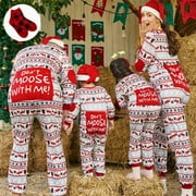 PATPAT Christmas Pajamas Family Matching One Piece Pjs for Kids Girls Boys Fair Isle Onesies with Holiday Hat & Socks, Red, 3-4 Years