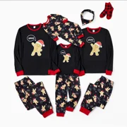 PatPat Pajamas for Women Set Christmas Family Matching Long Sleeves Cute Gingerbread Man Top & Pants 2 Piece Pjs with Socks, Black, Size S