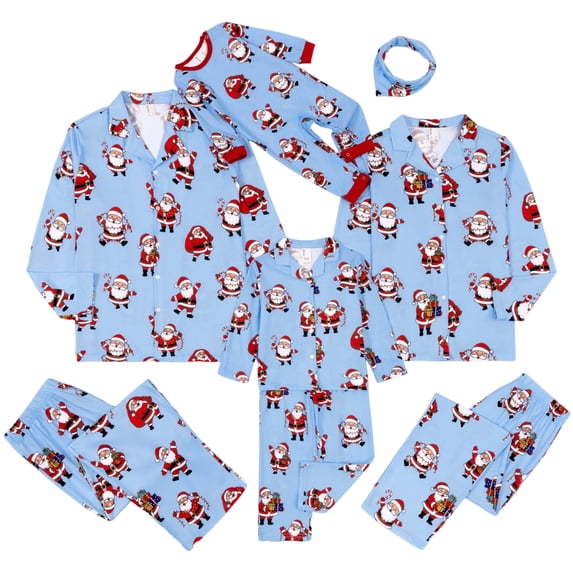 PatPat Christmas Pajamas Family Matching One Piece Long Sleeve Cute Santa Prints Infant Romer Holiday Sleepwear with Socks, Blue, 9-12M