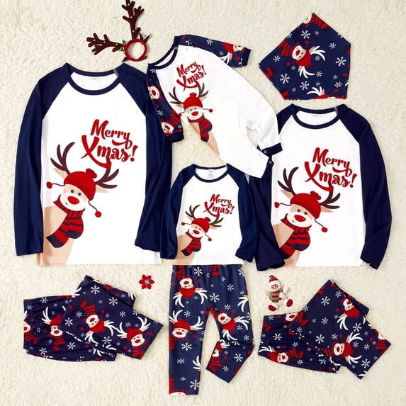 PatPat Christmas Pajamas Family Matching Pajamas Sets Letter Print Childlike Long Sleeve Pjs, Dark blue, 9-12 Months
