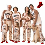 PATPAT Christmas Pajamas 2 Piece Women Pjs Sets Family Matching Cute Gingerbread Man Prints Long Sleeve Top & Pants Sleepwear with Holiday Socks, Khaki, M