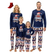 PATPAT Christmas Pajamas Family Matching 2 Piece Holiday Pjs Sets with Socks Long Sleeve Women Couple Pjs with Cute Gingerbread Man Cookies Pattern, Royal Blue, M
