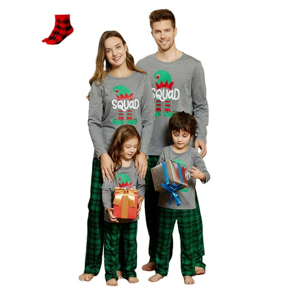 PatPat Christmas Womens Pajamas Set Long Sleeve Top and Green Plaid Pant Family Matching Pjs Gifts Lounge Outfit Sets with Socks, 2-Piece, Size L
