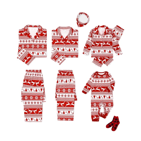 PatPat Christmas Pajamas Family Matching Toddler Girls Boys Cardigan Long Sleeve Button Down 2 Piece Top & Pants PJs Set Fair Isle Holiday Sleepwear with Socks, Red, 3-4Y