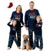 PatPat Womens Pajama Sets Christmas Family Matching Pjs Holiday Long Sleeve Tops and Christmas Lights Pants with Socks, 2-Piece, Size M