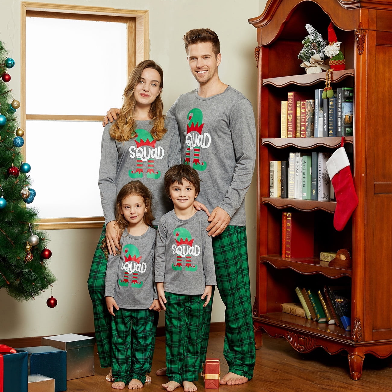 PatPat Christmas Pajamas Family Matching Couple Pajamas for Women Gifts Pjs Outfit Sets, Gray/Green, M