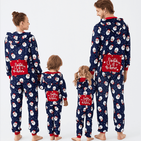 PatPat Christmas Pajamas Matching Family Mommy and Me Pj for Baby Girls Boys Santa Patterned One-piece Pajamas, Blue, 3-6 Months