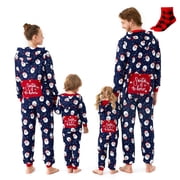 PatPat Christmas Pajamas for Kids Matching Family Christmas Pajamas Hooded One Piece Blue Santa Pajamas for Kids Loungewear for Girl Boy with Socks 2 Years