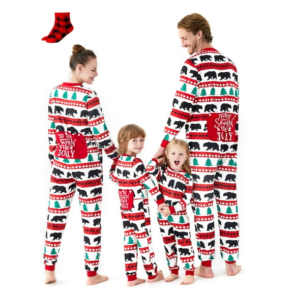 PatPat Christmas Pajamas Matching Family Mommy and Me Holiday Pjs for Baby Polar Bear Patterned One Piece Pajamas with Socks, 3-6 Months