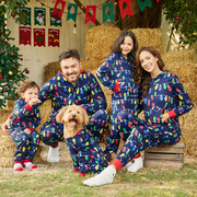 PatPat Christmas Pajamas Men Family Matching Onesies for Adults Allover Colorful String Lights One Piece Holiday Pjs Gifts with Christmas Socks, Dark Blue, Pets, L
