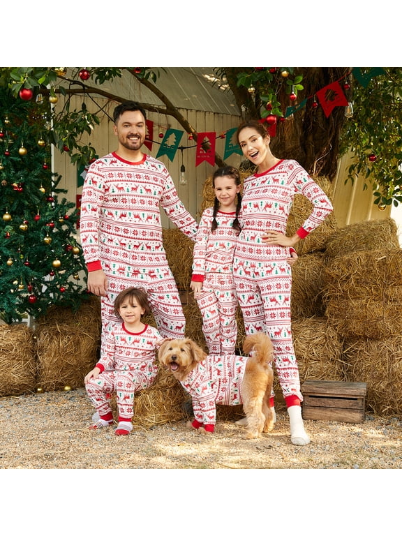 Christmas Pajamas 2 Piece Family Matching Pjs Set Long Sleeve Top & Pants Reindeer and Snowflake Sleepwear, Red, 3-6M