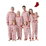 PATPAT Christmas Pajamas for Couples Women 2 Piece Family Matching Holiday Pjs Set Long Sleeve Top & Pants Reindeer and Snowflake Sleepwear with Socks, Red, M