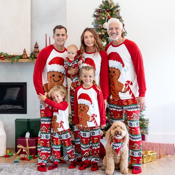 PatPat Christmas Pjs Kids Pajamas Family Matching Sets Gingerbread Print Long-sleeve PJS with Christmas Socks, Red, Kids: 3-4 Years