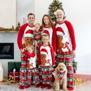 PATPAT Christmas Pjs Kids Pajamas Family Matching Sets Gingerbread Print Long-sleeve PJS with Christmas Socks, Red, Kids: 3-4 Years