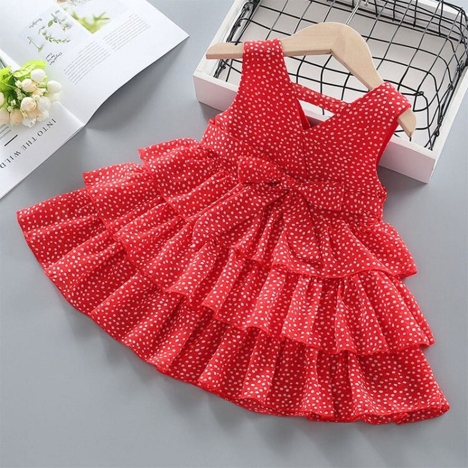 PatPat Dot Print Flounce Layered Sleeveless Baby Dress Infant Girls