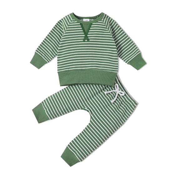 PatPat Fall Baby Girl Clothes Cotton Boy Long Sleeve Striped Pullover and Trousers Set, 6-9 Months