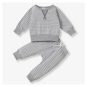 PatPat Fall Baby Girl Clothes Cotton Boy Long Sleeve Striped Pullover and Trousers Set, 6-9 Months