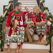 PATPAT Family Christmas Pajamas for Kids 2 Piece Long Sleeve Letter Top & Plaid Pants Matching Set Holiday PJs Loungewear Sleepwear Christmas Elf Print PJS with Christmas Socks, Red, Kids: 8-9 Years