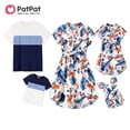 thumbnail image 1 of PatPat Family Matching Allover Floral Print Notched Neckline Belted Dresses and Cotton Colorblock Short-sleeve T-shirts Sets, 1 of 10
