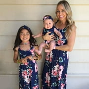 PatPat Family Matching Dresses Blue Toddler Girl 3-4T Dark Blue Floral Print Matching Maxi Sling Dresses, Girl Dresses