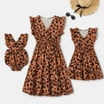thumbnail image 1 of PatPat Family Matching Dresses Brown Kids Girl 6-7T Mommy and Me Allover Leopard Print Bow Side Decor Flutter-sleeve Wrap Dresses, Girl Dresses, 1 of 12