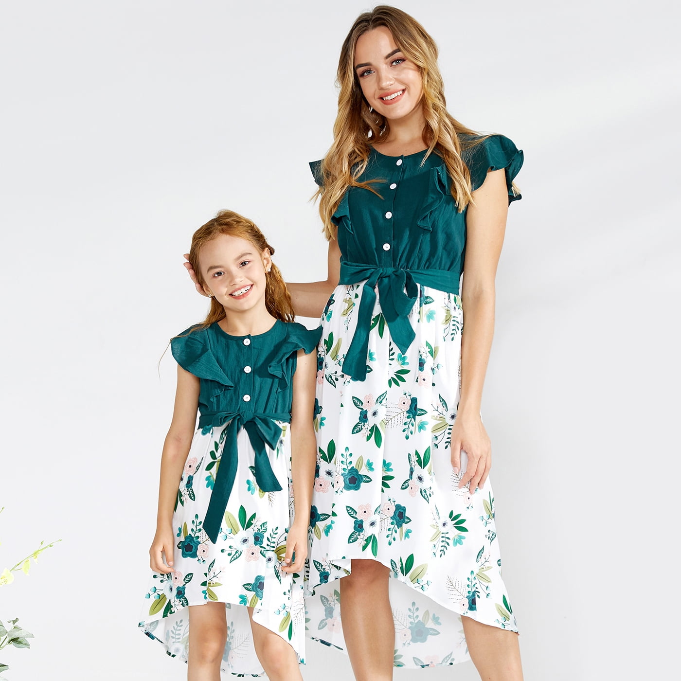 PatPat Family Matching Dresses Green Baby Girl 912 Months Dark Green Matching Floral Stitching
