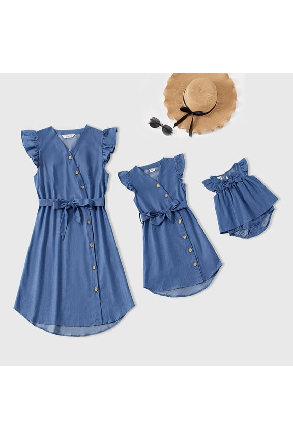 Family Matching Dresses Grey Toddler Girl 3-4T 100% Cotton Solid Flutter-sleeve Matching Green/Pink/Army green Midi Dress, Girl Dresses