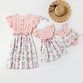 thumbnail image 1 of PatPat Family Matching Dresses Pink Women XXL Mosaic Flutter-sleeve Pink Stitching White Floral Matching Midi Dresses, Women Dress, 1 of 10
