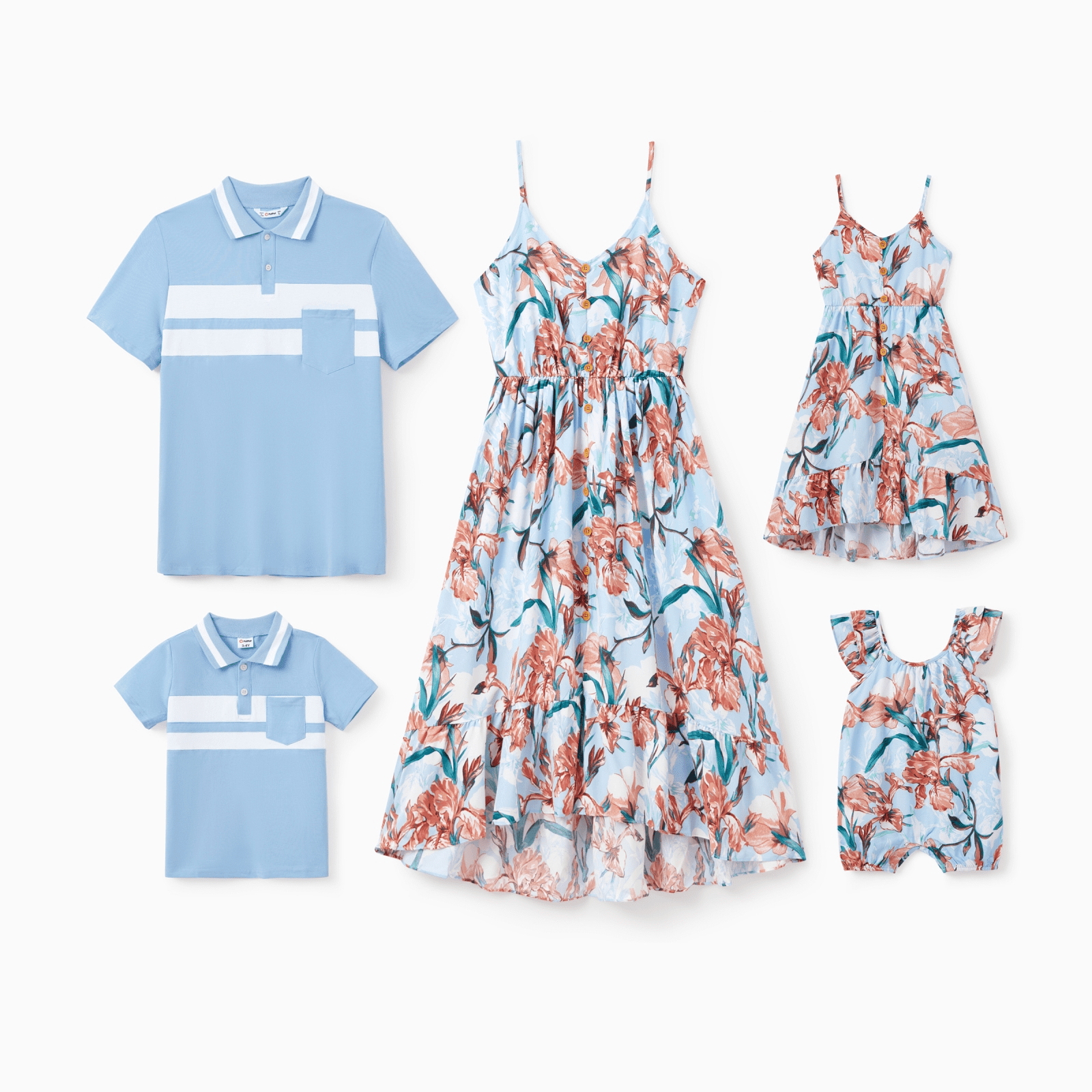 Mommy & Me Family Matching Summer Short-sleeve Ruffle Sleeves Baby Romper Light Blue Baby Girl 3-18M