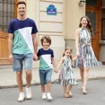 thumbnail image 1 of PatPat Family Matching Multi-Color Vertical Strip High Neck Halter Dress and Colorblock T-Shirt Sets, Multicolor, Dad XXL, 1 of 7