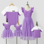 PATPAT Family Matching Outfits Mommy and Me Dress Girl Dresses and Colorblock Short Sleeve T-shirts Women Dress