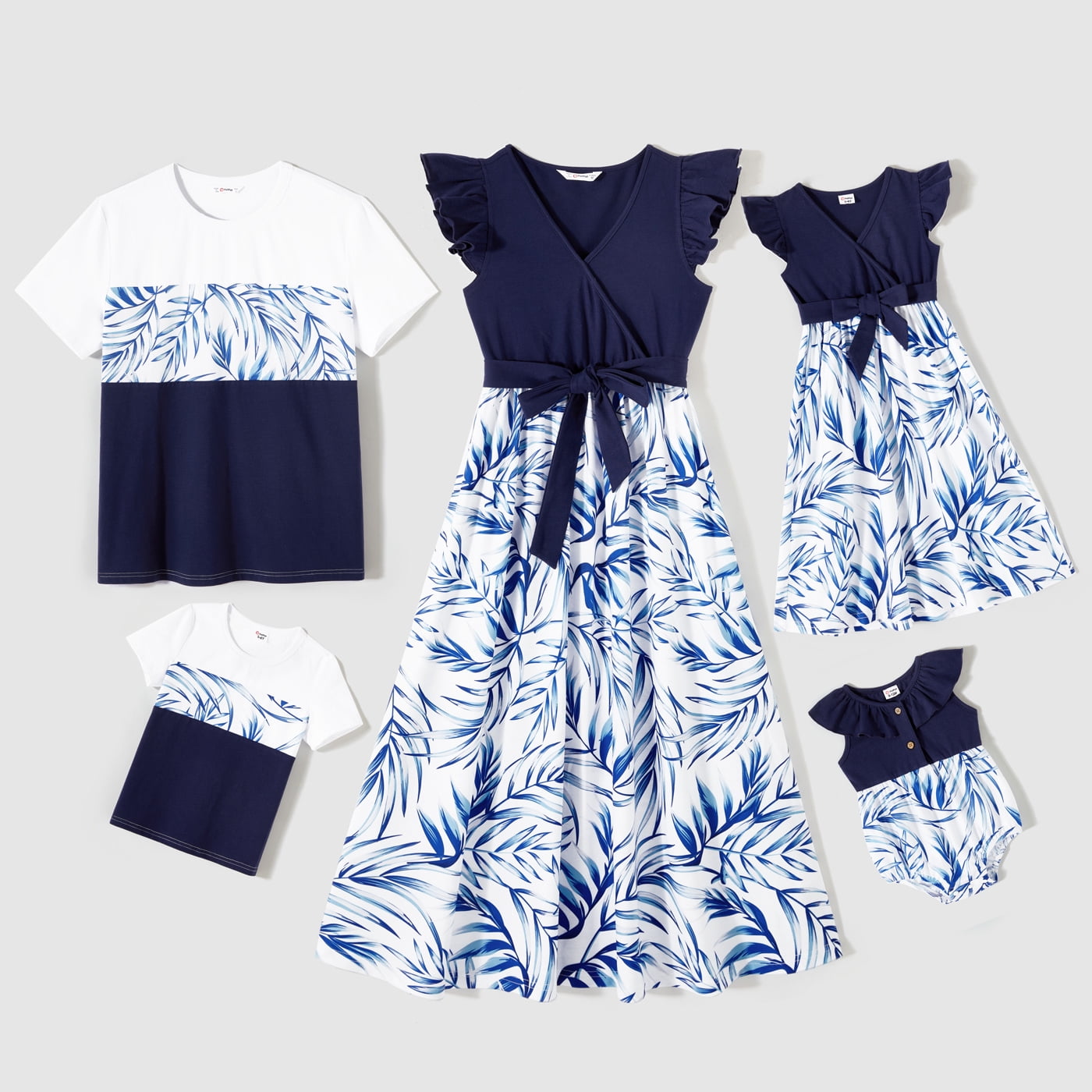 Family Matching All Over Floral Print Short-sleeve Bodycon Dresses and Colorblock T-shirts Sets
