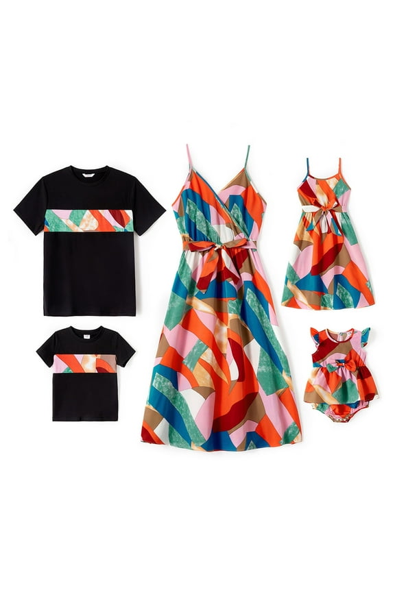 Family Matching Outfits Mommy and Me Cami Dresses and Short-sleeve T-shirts Sets, Baby Girl 12-18M