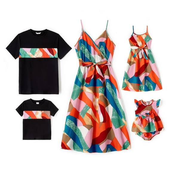 PatPat Family Matching Outfits Mommy and Me Cami Dresses and Short-sleeve T-shirts Sets for Men