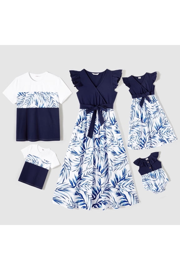 Family Matching Outfits Mommy and Me Dress Girl Dresses and Colorblock Short Sleeve T-shirts, Baby Girl 12-18M