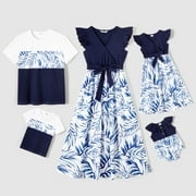 PatPat Family Matching Outfits Mommy and Me Dress Girl Dresses and Colorblock Short Sleeve T-shirts Women Dress
