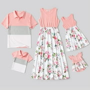 PATPAT Women Dresses Sleeveless Floral Sundress Casual Pink Tank Dress Mommy & Me Vacation Party Clothes, Mom L