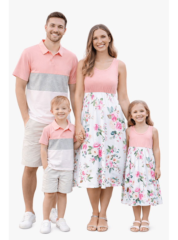 Women Dresses Sleeveless Floral Sundress Family Matching Outfits Casual Pink Tank Dress Mommy & Me Summer Vacation Party Clothes, Mom L