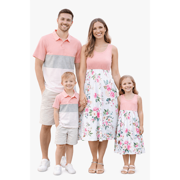 PatPat Men Shirts Short Sleeve Polo Shirts Graphic Tees Color Block Family Matching Casual Summer Tops, Pink, Men M