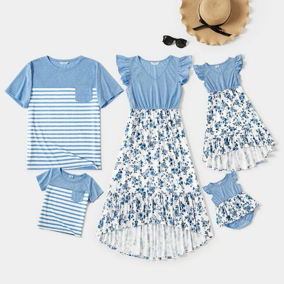 PatPat Family Matching Outfits Mommy and Me Dresses and Striped T-shirts Sets, Baby Girl 3-6M