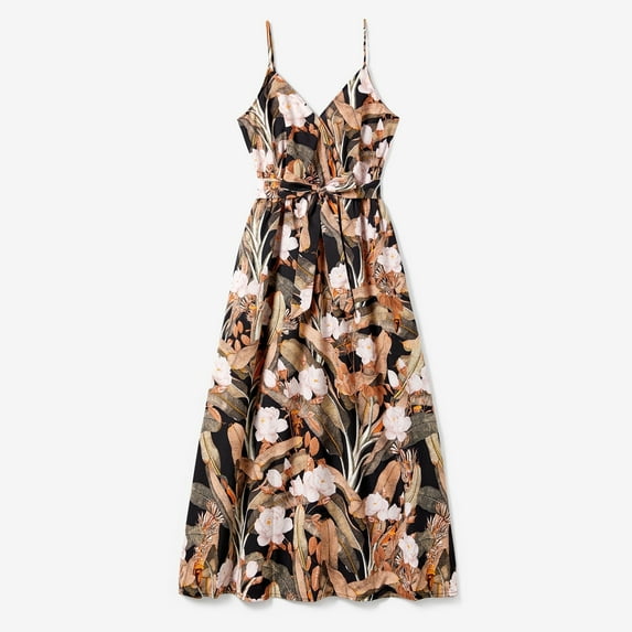 PatPat Summer Dress for Women Black Floral Dress for Beach Vocation Wedding Prom Party Casual Midi Sun Dress,S-XL