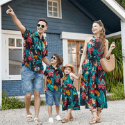 Girl Dress Family Matching Outfits Mommy and Me Flower Hawaiian Halte Dress Short-sleeve Sunflower Dress for Girls,2-9Y