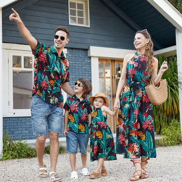 PatPat Girl Dress Family Matching Outfits Mommy and Me Flower Hawaiian Halte Dress Short-sleeve Sunflower Dress for Girls,2-9Y