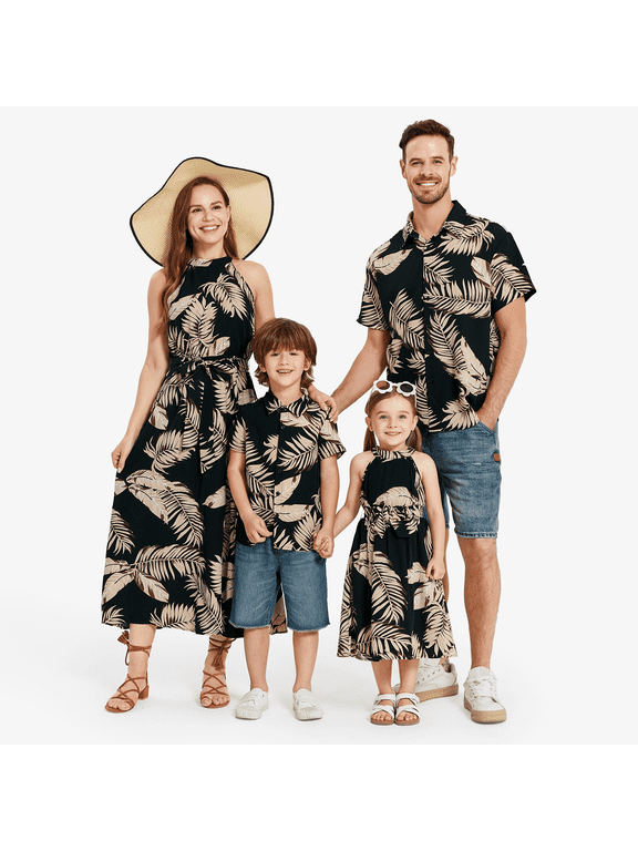 Family Matching Outfits Mommy and Me Hawaiian Shirt for Men Short-sleeve Caribbean Mens Dress Shirts for Couple,M-XXL