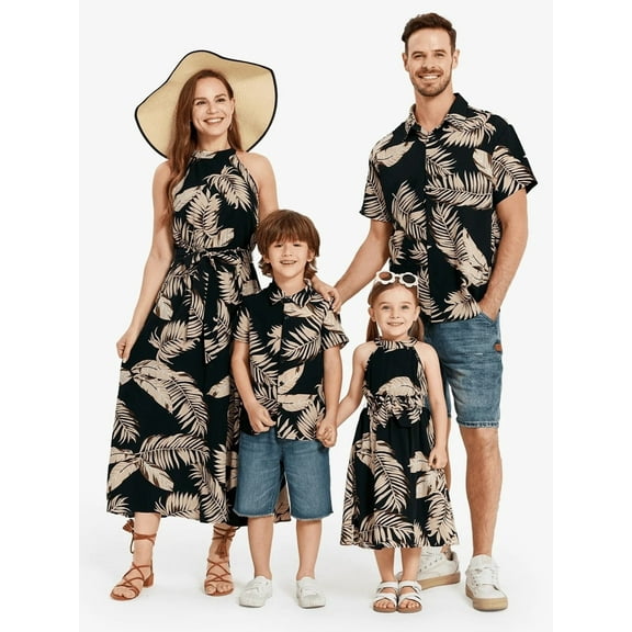 PatPat Family Matching Outfits Mommy and Me Hawaiian Shirt for Men Short-sleeve Caribbean Mens Dress Shirts for Couple Father's Day Gifts,M-XXL