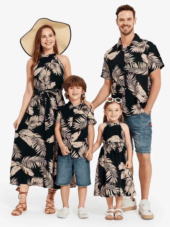 Family Matching Outfits Mommy and Me Hawaiian Shirt for Men Short-sleeve Caribbean Mens Dress Shirts for Couple Father's Day Gifts,M-XXL