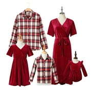 PATPAT Family Matching Outfits Mommy and Me Long-sleeve Shirt Tops and Party Dresses Sets