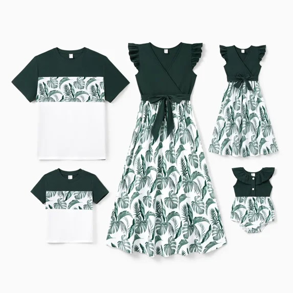 PatPat Family Matching Outfits Toddler Boy Clothes Graphic Tees Colorblock Short Sleeve T-shirts Crewneck Casual Summer Tops for Kids , Army green, 6-7 Years