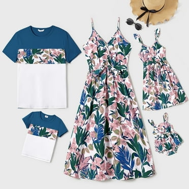 PatPat Family Matching Plant Floral Print Slip Dresses and Colorblock Short-sleeve T-shirts Sets Girl 2-9T