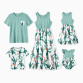 thumbnail image 1 of PatPat Family Matching Plant Print Panel Ruffle Hem Tank Dresses and Short-sleeve T-shirts Sets, Light Green, Boy 4-5 Years, 1 of 6